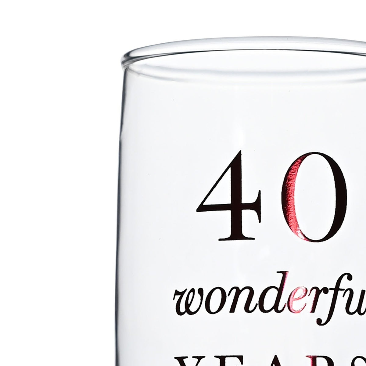 40th Anniversary Set of 2 Glass Champagne Flutes - Clear & Red
