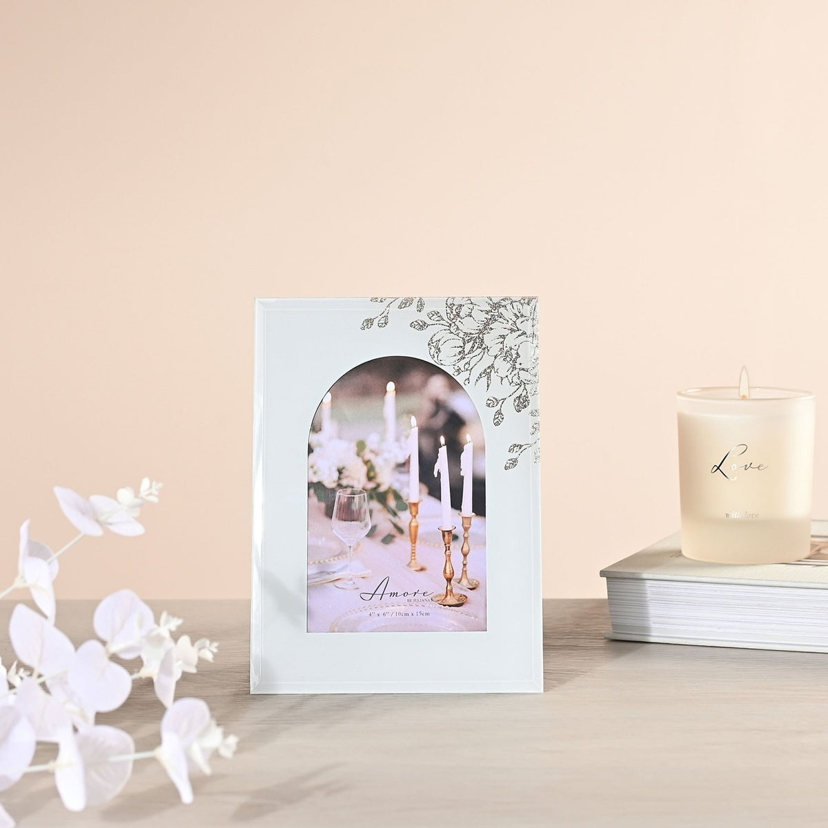 Floral Glass Arch Portrait Photo Frame with Easel - White