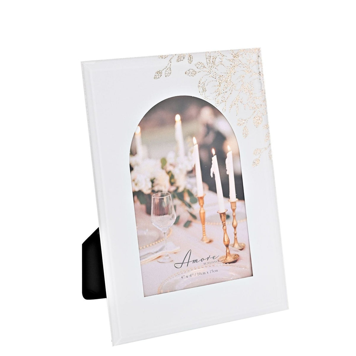 Floral Glass Arch Portrait Photo Frame with Easel - White