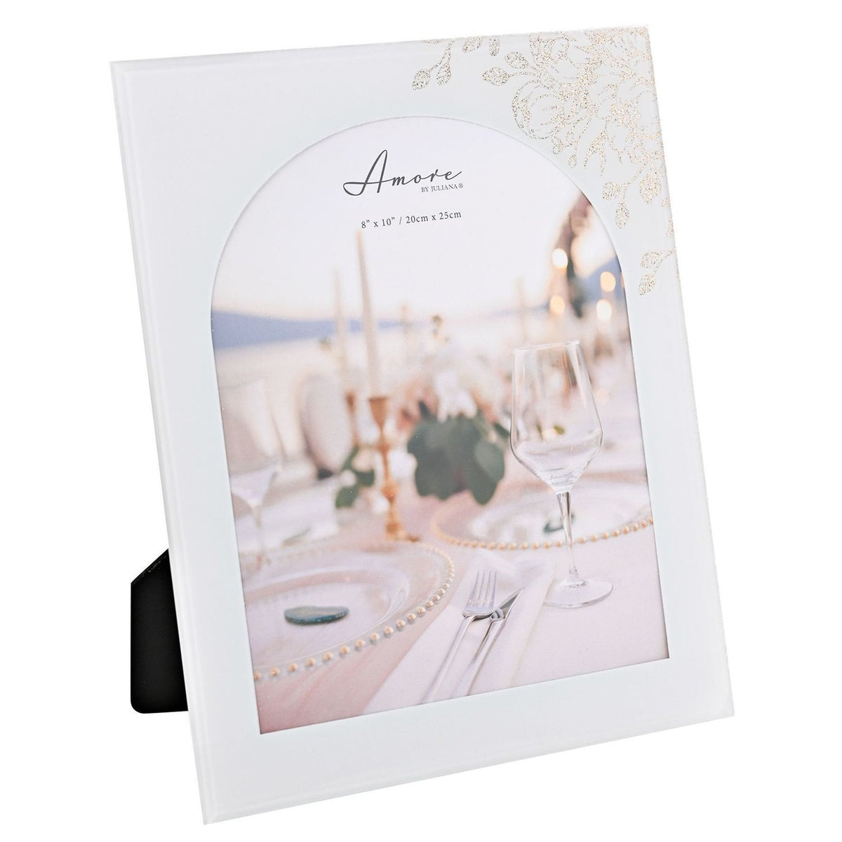 Floral Glass Arch Portrait Photo Frame with Easel - White