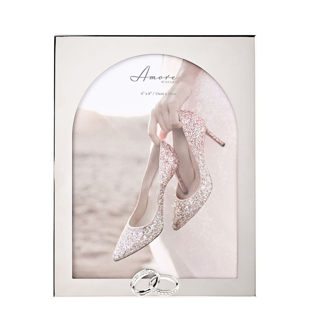 Shiny Arch Metal Photo Frame with Rings 8 x 6in - Silver