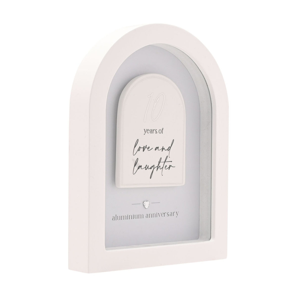 10 Years Aluminium Anniversary Arch MDF Plaque 18cm - White