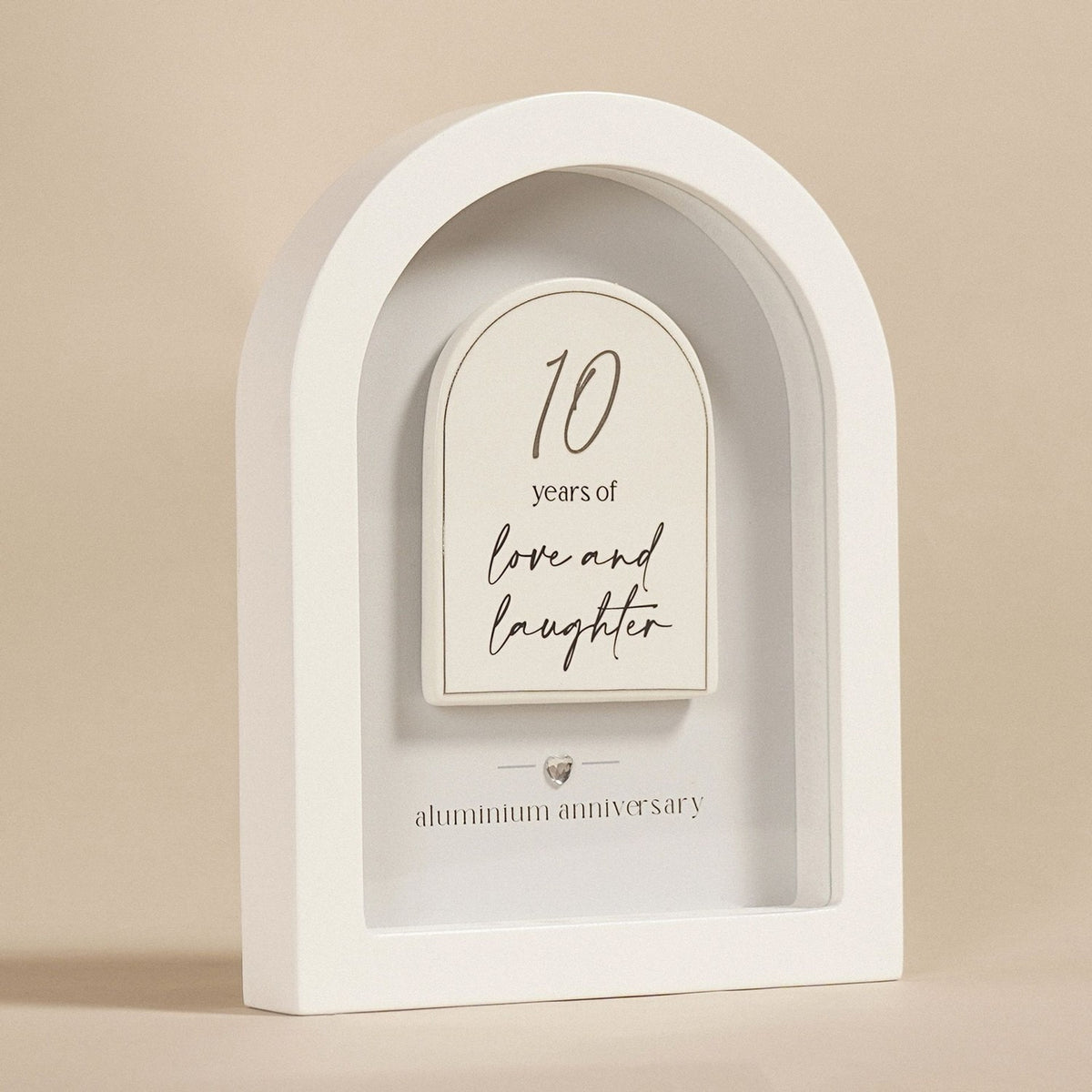 10 Years Aluminium Anniversary Arch MDF Plaque 18cm - White