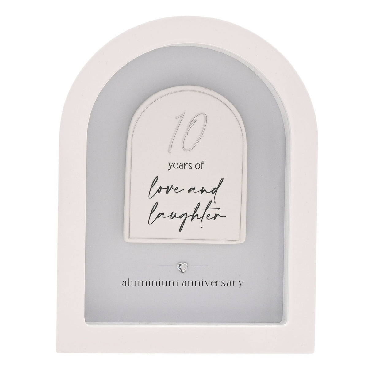 10 Years Aluminium Anniversary Arch MDF Plaque 18cm - White