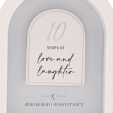 10 Years Aluminium Anniversary Arch MDF Plaque 18cm - White