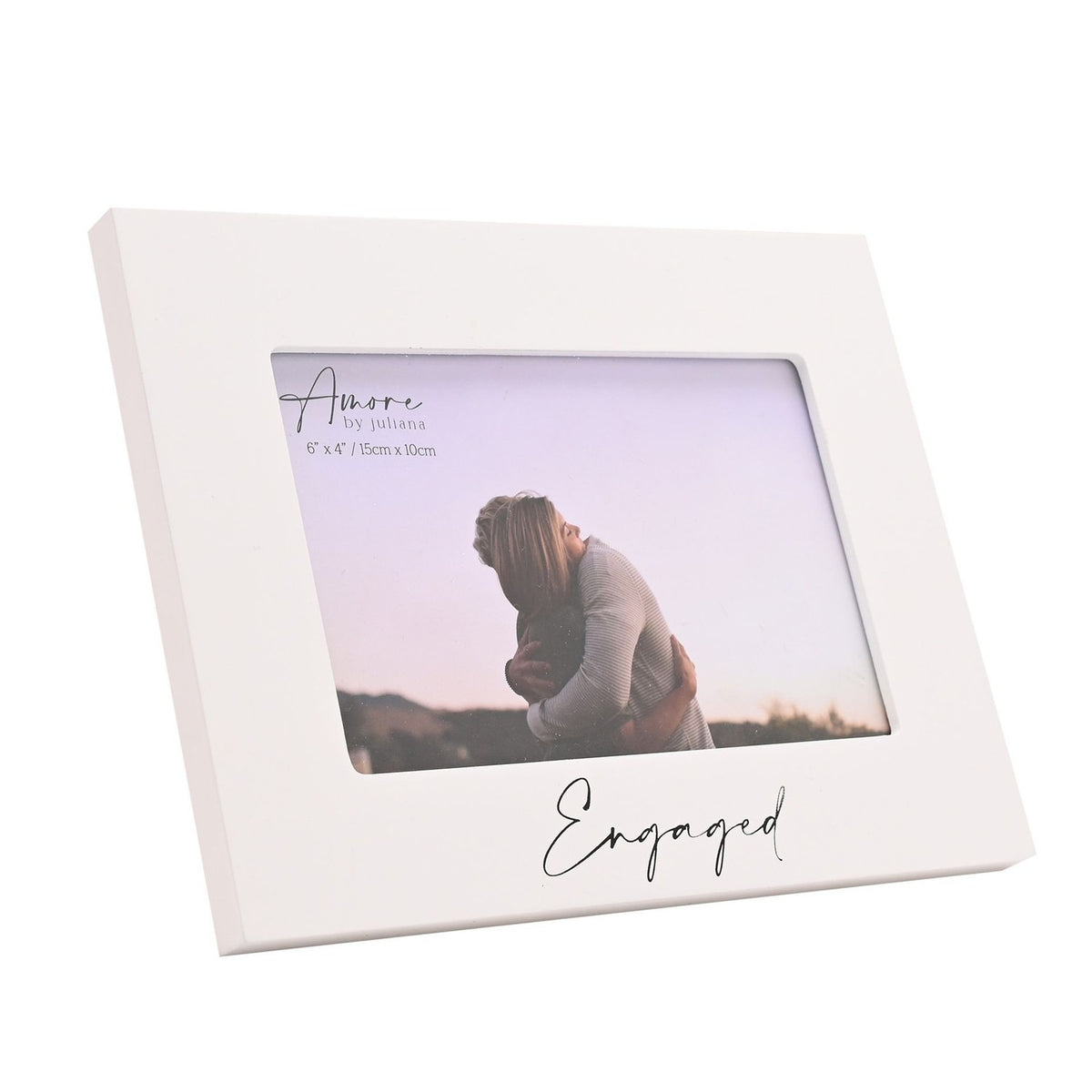 Engaged Script Wooden Photo Frame 6 x 4in with Strut - White