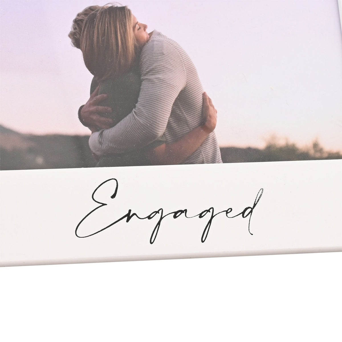 Engaged Script Wooden Photo Frame 6 x 4in with Strut - White