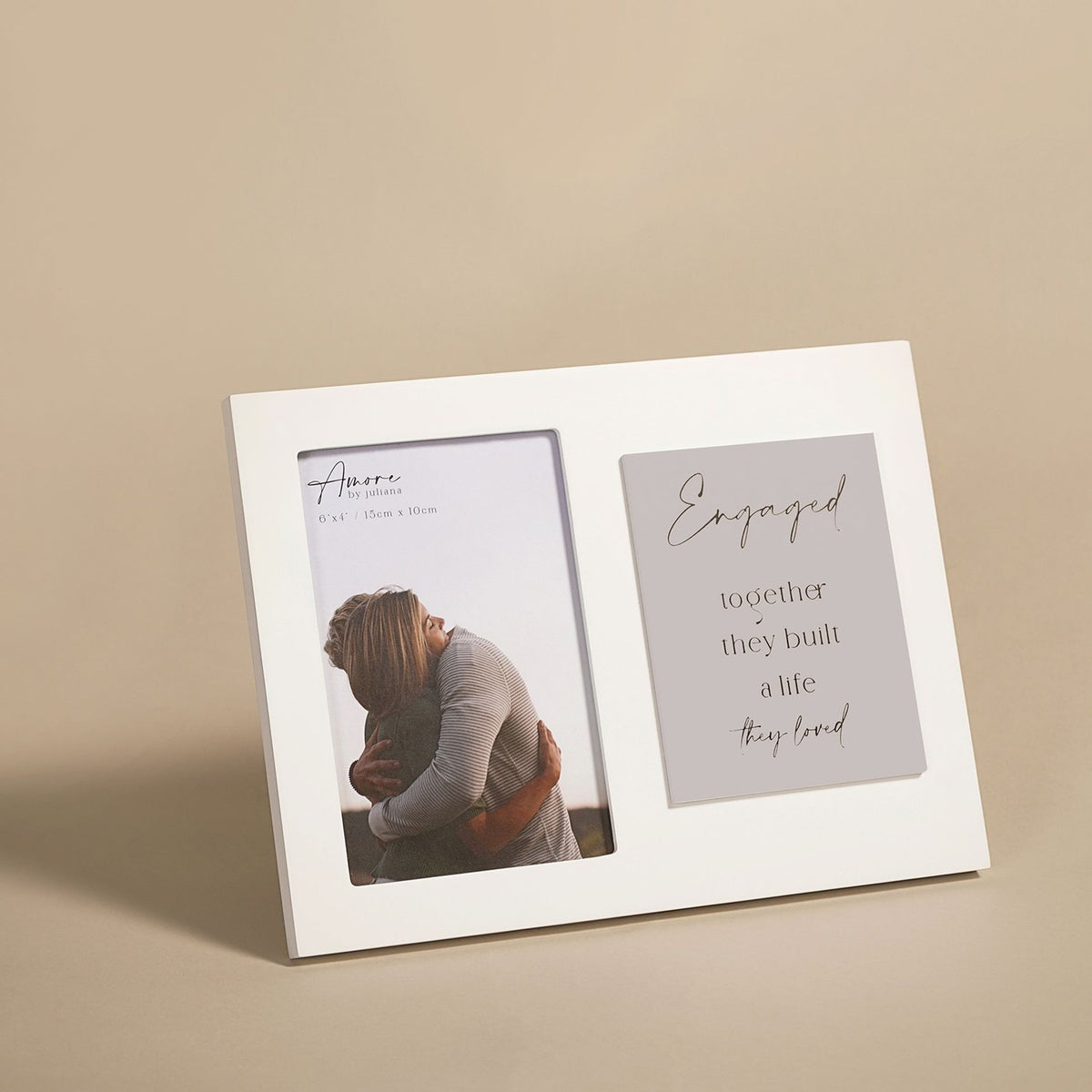 Engaged Wooden Photo Frame with Grey Verse Plaque - White