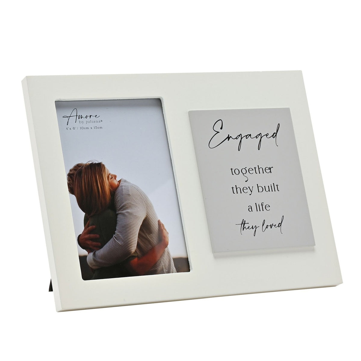 Engaged Wooden Photo Frame with Grey Verse Plaque - White