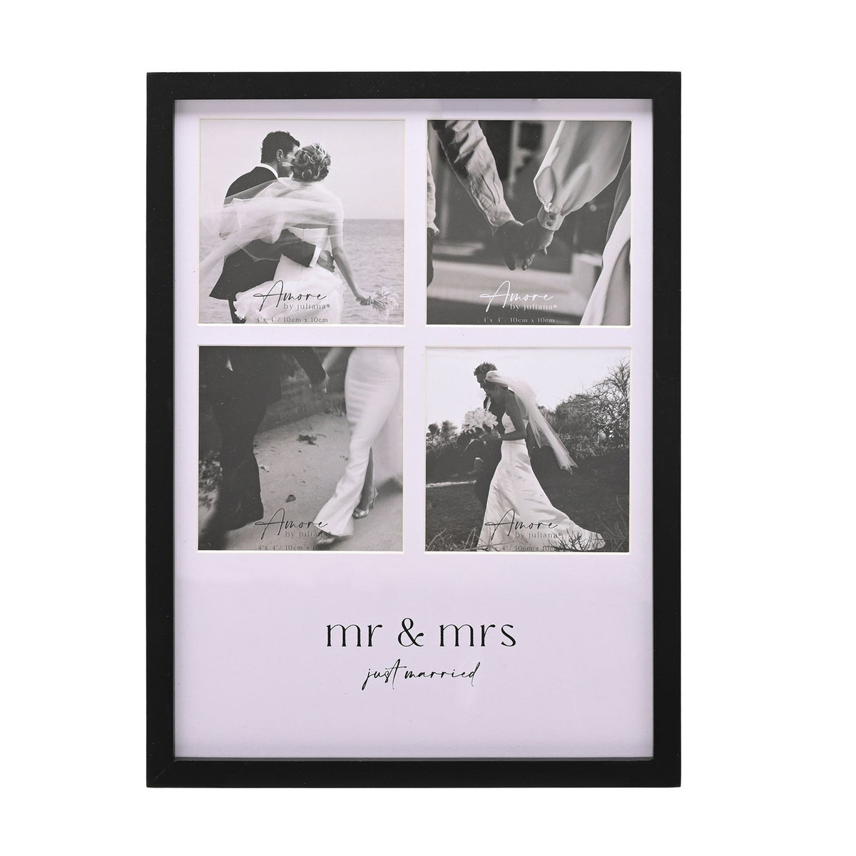 Mr & Mrs Multi Aperture Photo Frame 4 x 4in - Black & White