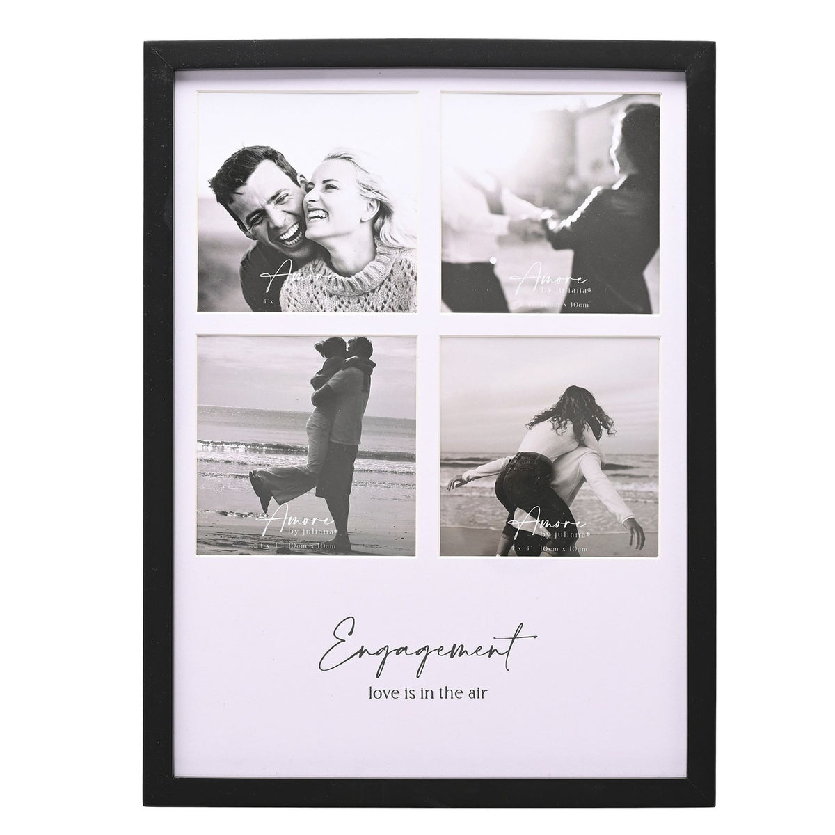 Engaged Multi Aperture Wooden Photo Frame 4 x 4in - Black & White