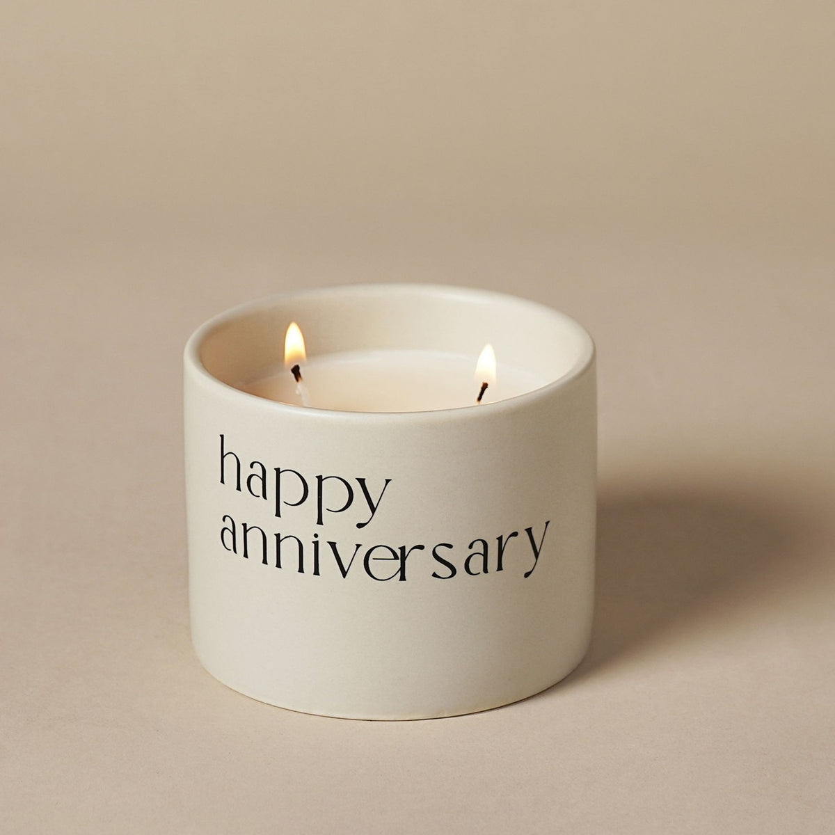 Happy Anniversary Double Wick Ceramic Scented Candle - Cream