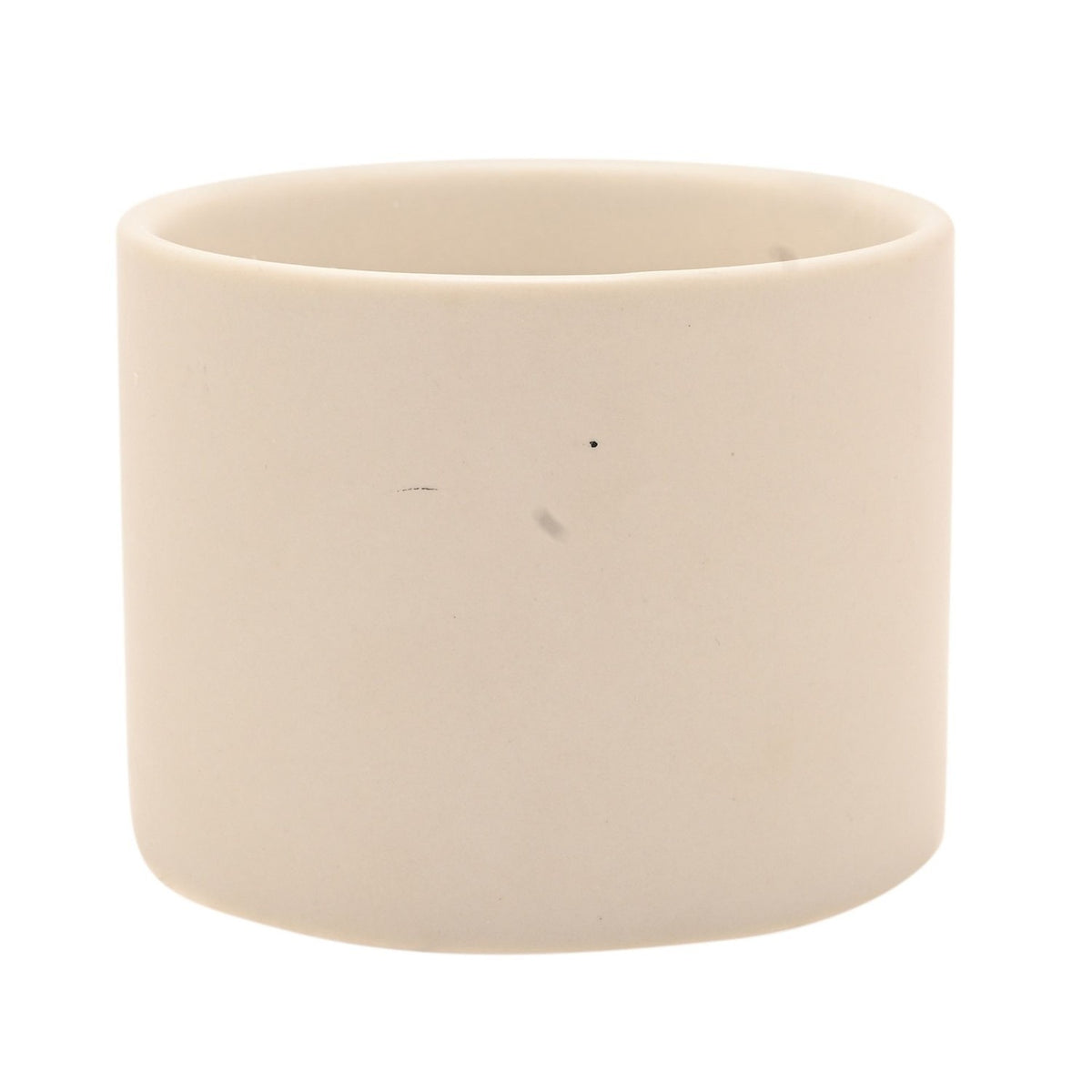 Round white ceramic candle pot, double wick design, plain cylindrical shape with smooth matte finish, shown empty on a white background.