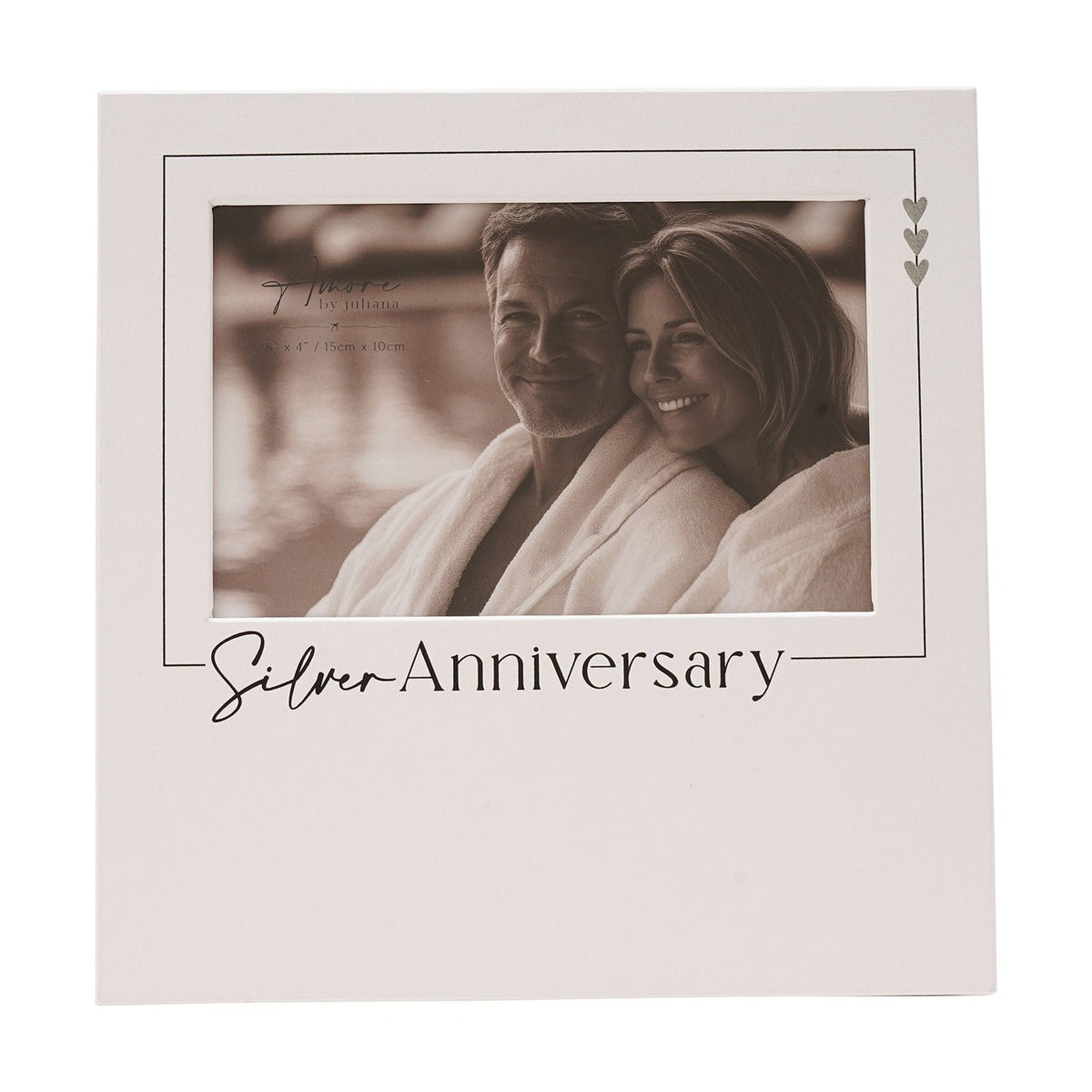 Silver Anniversary Square Wooden Photo Frame 6 x 4in - White