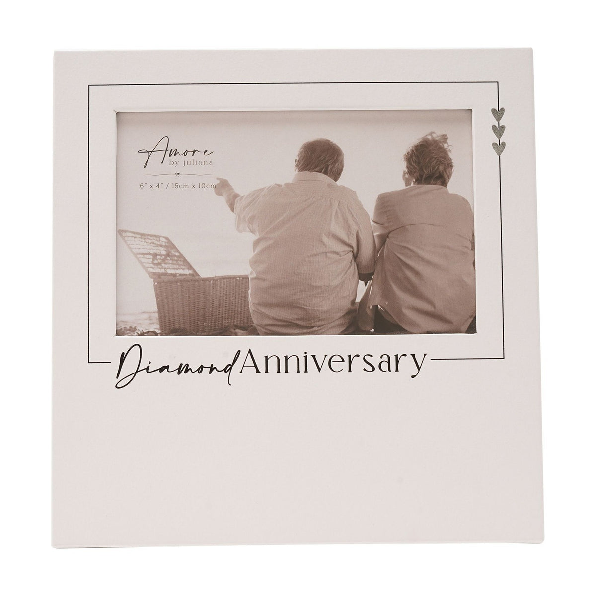 Diamond Anniversary Wooden Photo Frame 6 x 4in - White