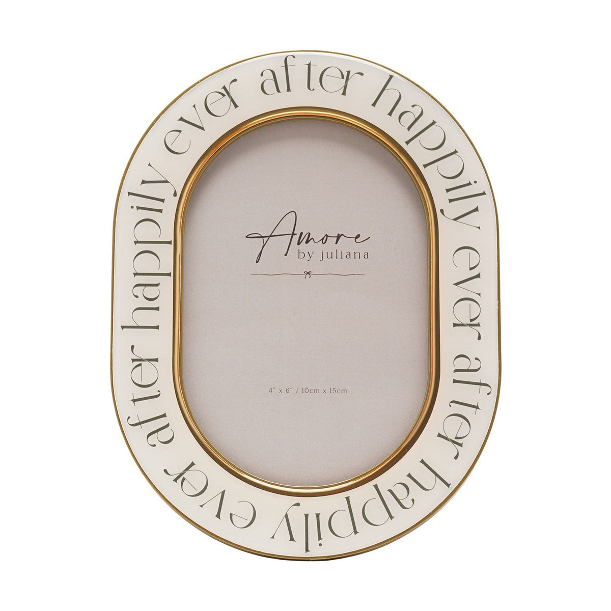 Happily Ever After Oval Resin Photo Frame 6 x 4in - White & Gold