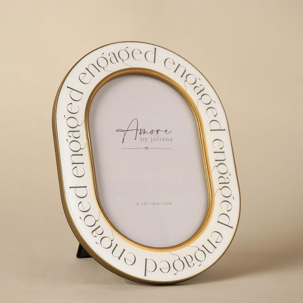 Engaged Words Oval Easel Resin Photo Frame 6 x 4in - White