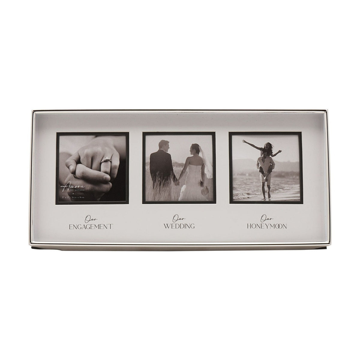 Engagement Wedding Honeymoon Photo Frame 3 x 3in - White & Silver