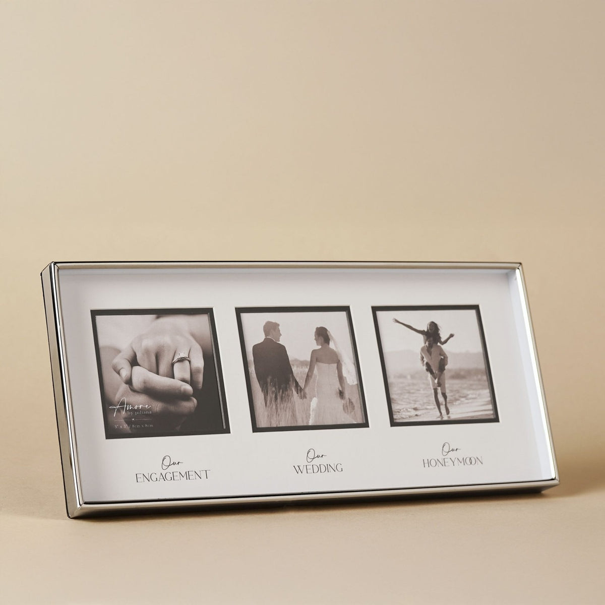 Engagement Wedding Honeymoon Photo Frame 3 x 3in - White & Silver