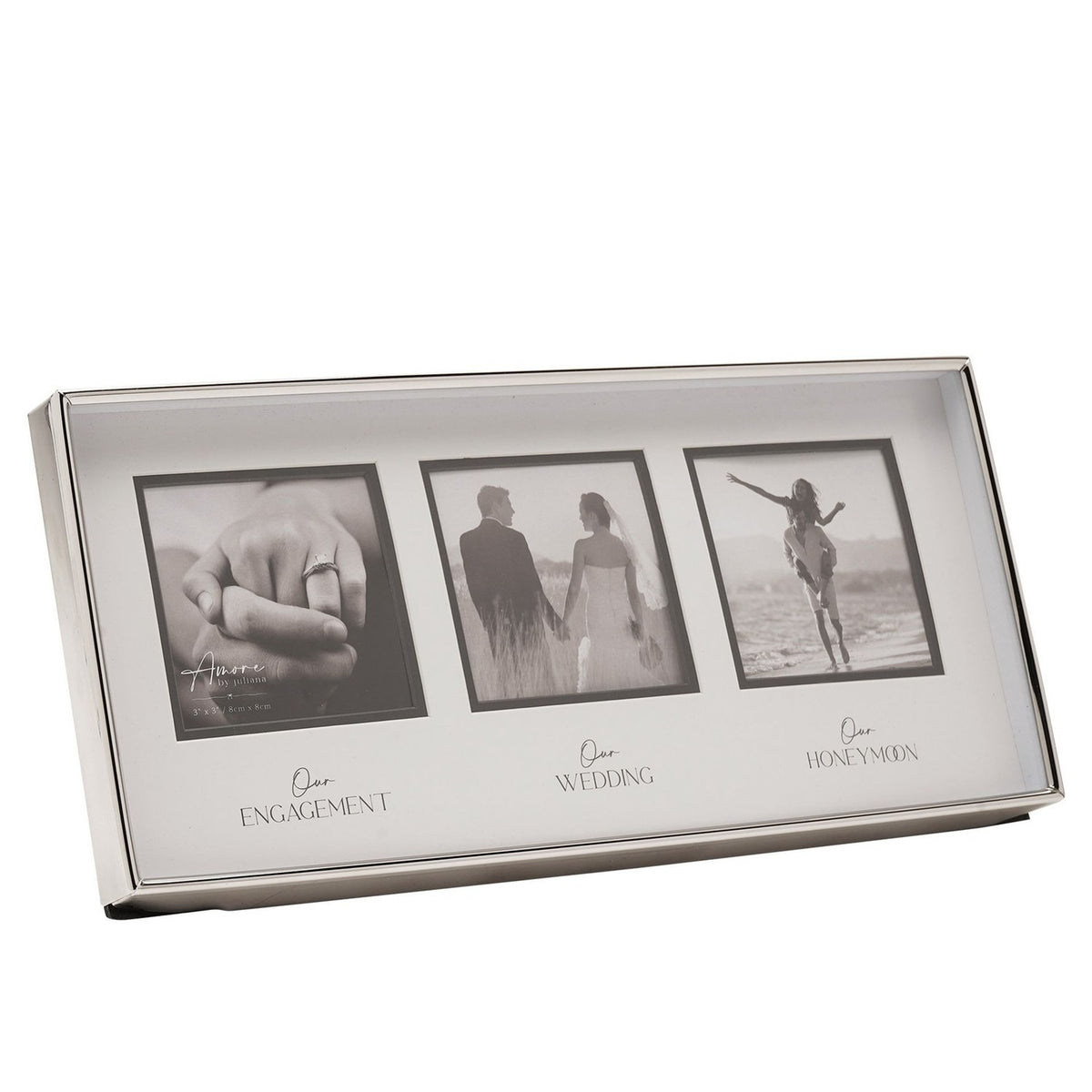 Engagement Wedding Honeymoon Photo Frame 3 x 3in - White & Silver