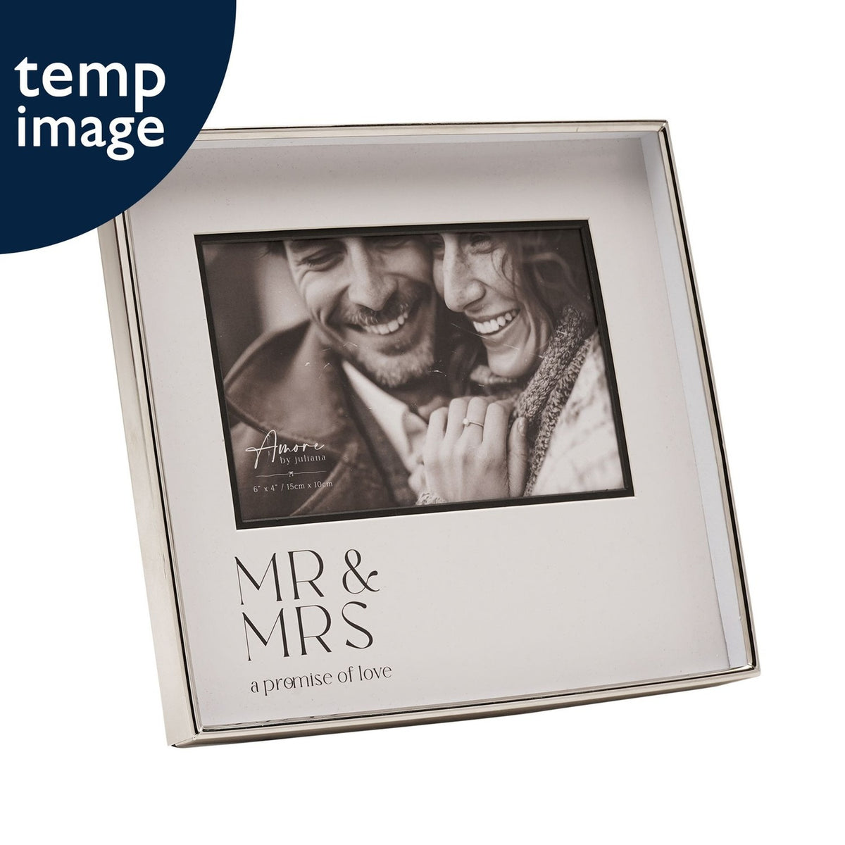 Mr & Mrs Wedding Metal Photo Frame with Black Print - Silver