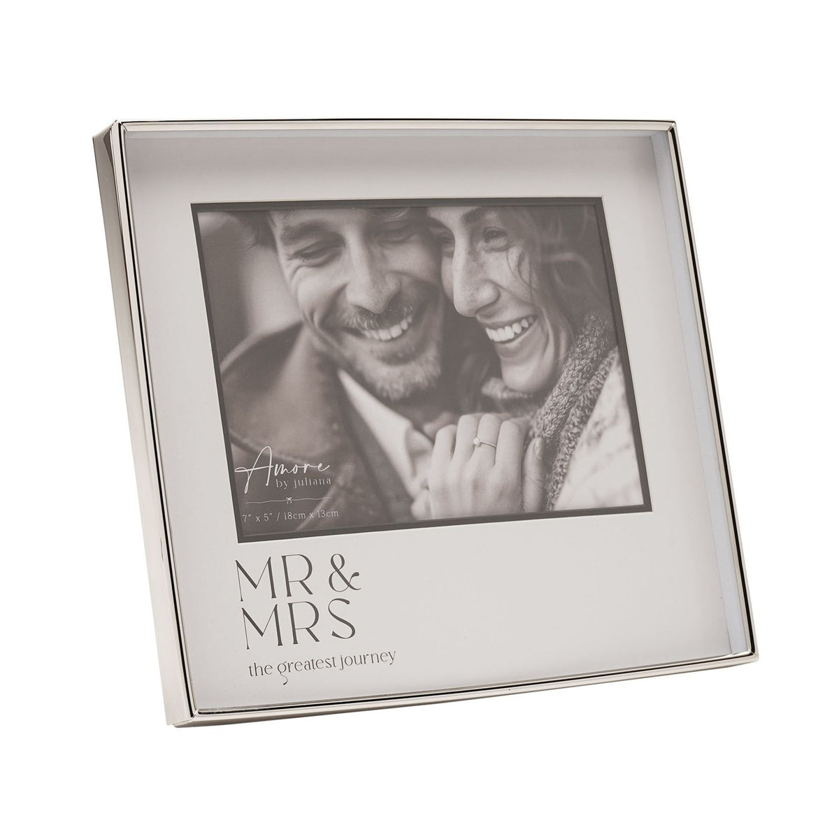 Mr & Mrs Wedding Metal Photo Frame with Black Print - Silver