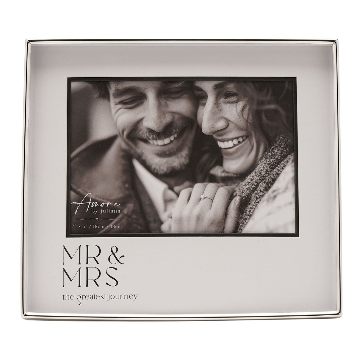Mr & Mrs Wedding Metal Photo Frame with Black Print - Silver