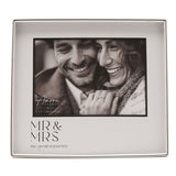 Mr & Mrs Wedding Metal Photo Frame with Black Print - Silver