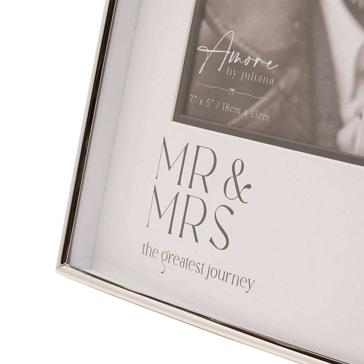 Mr & Mrs Wedding Metal Photo Frame with Black Print - Silver