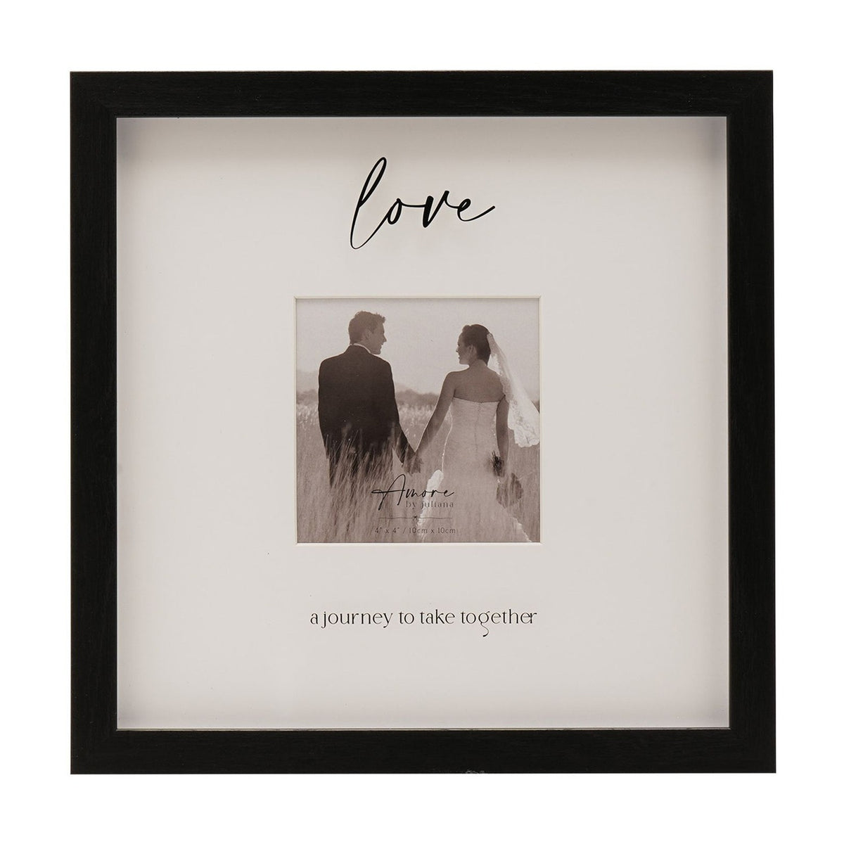 Love Wide Plastic Photo Frame with Easel 4 x 4in - Black