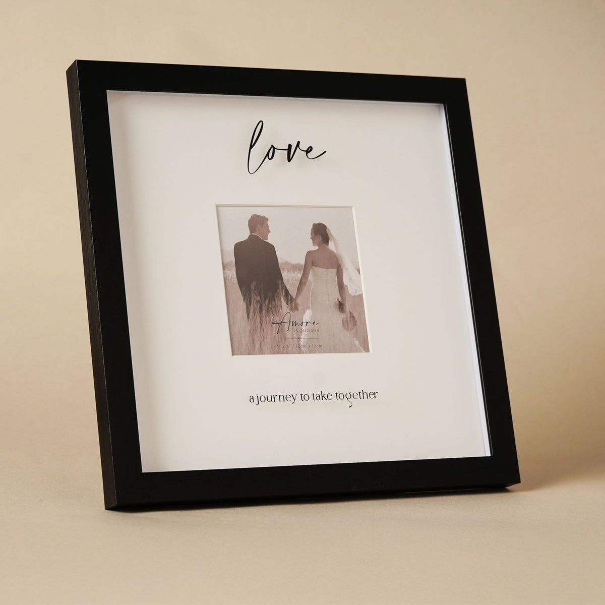 Love Wide Plastic Photo Frame with Easel 4 x 4in - Black