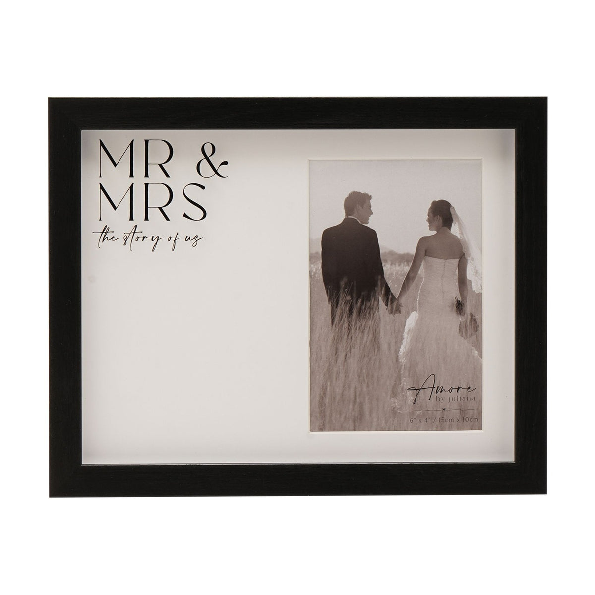 Mr & Mrs Wide Mount MDF Photo Frame 6 x 4in - Black & White