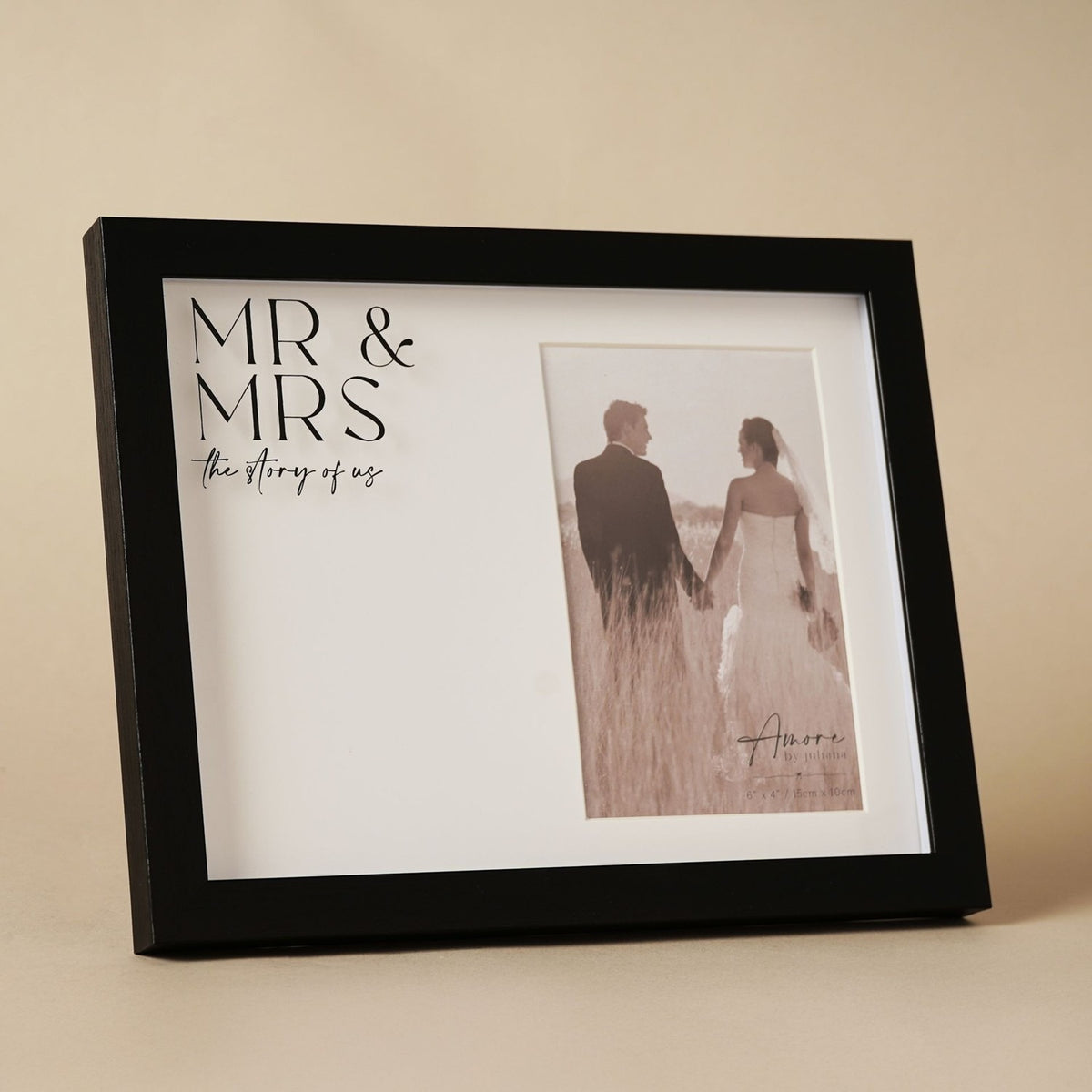 Mr & Mrs Wide Mount MDF Photo Frame 6 x 4in - Black & White