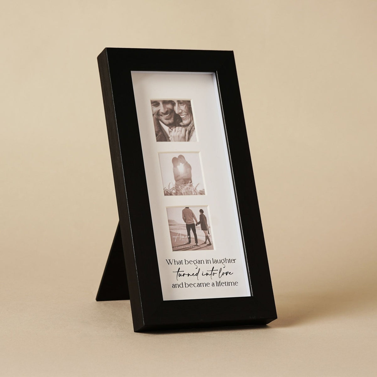 Narrow Triple Plastic Photo Frame with Easel Back - Black