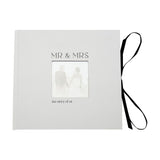 Mr & Mrs Textured Photo Album with Black Ribbon Tie - White