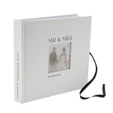 Mr & Mrs Textured Photo Album with Black Ribbon Tie - White