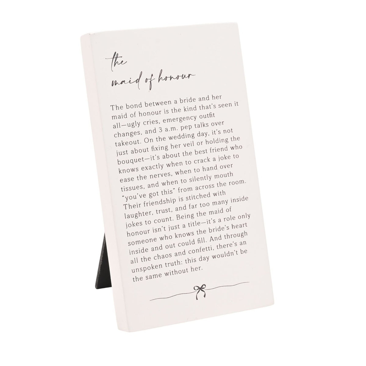 Maid of Honour Verse MDF Plaque with Stand - Off White & Grey