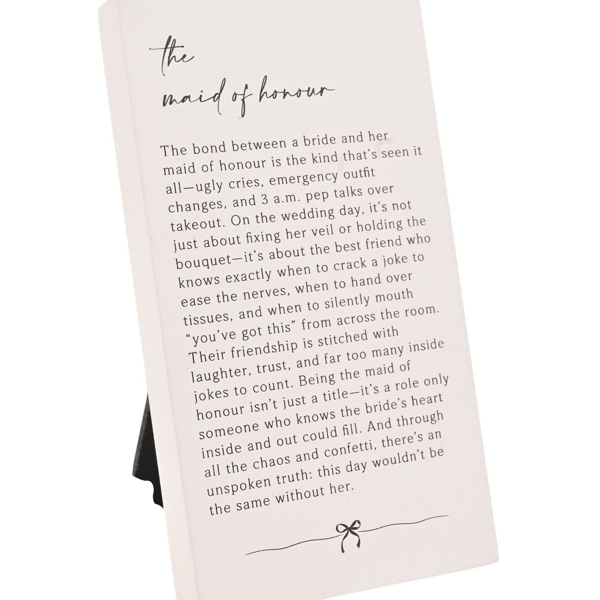 Maid of Honour Verse MDF Plaque with Stand - Off White & Grey