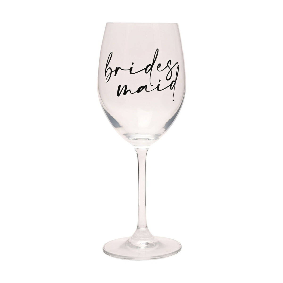 Bridesmaid Wine Glass with Black Calligraphy Words - Clear