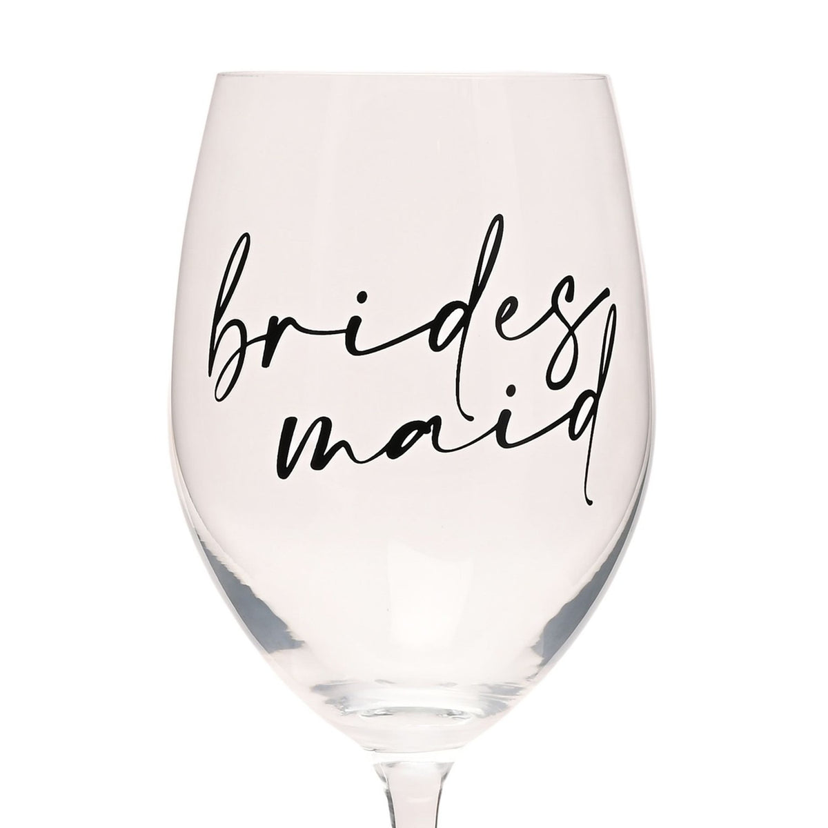 Bridesmaid Wine Glass with Black Calligraphy Words - Clear