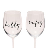 Hubby and Wifey Wine Glass Set of 2 with Black Words - Clear