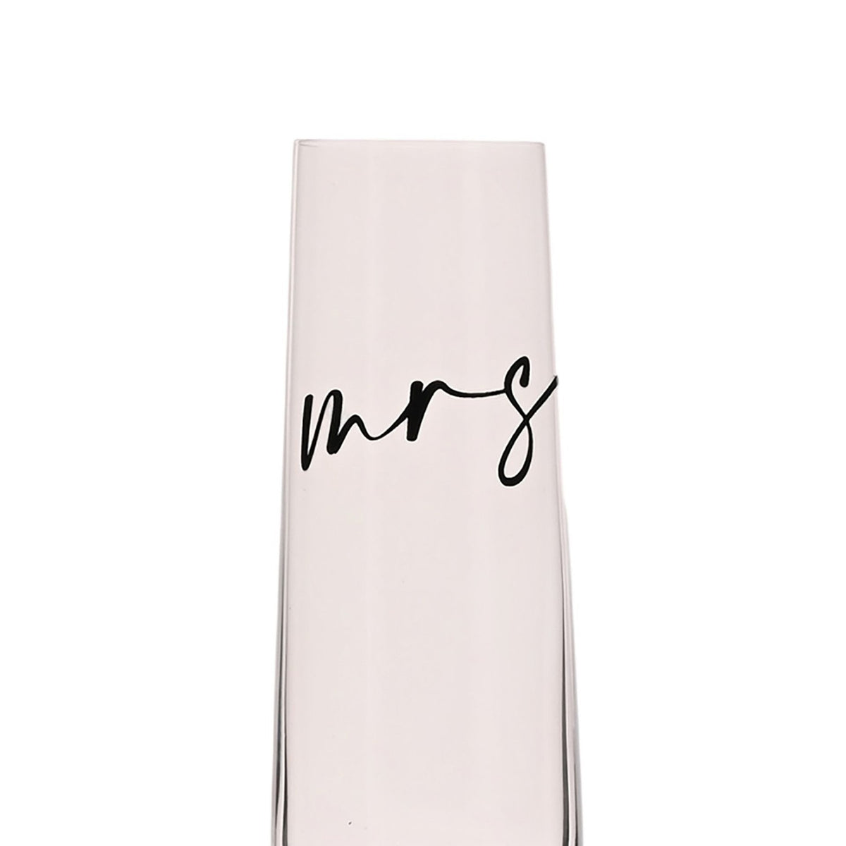 Mrs Stemmed Champagne Flute with Black Script Words - Clear