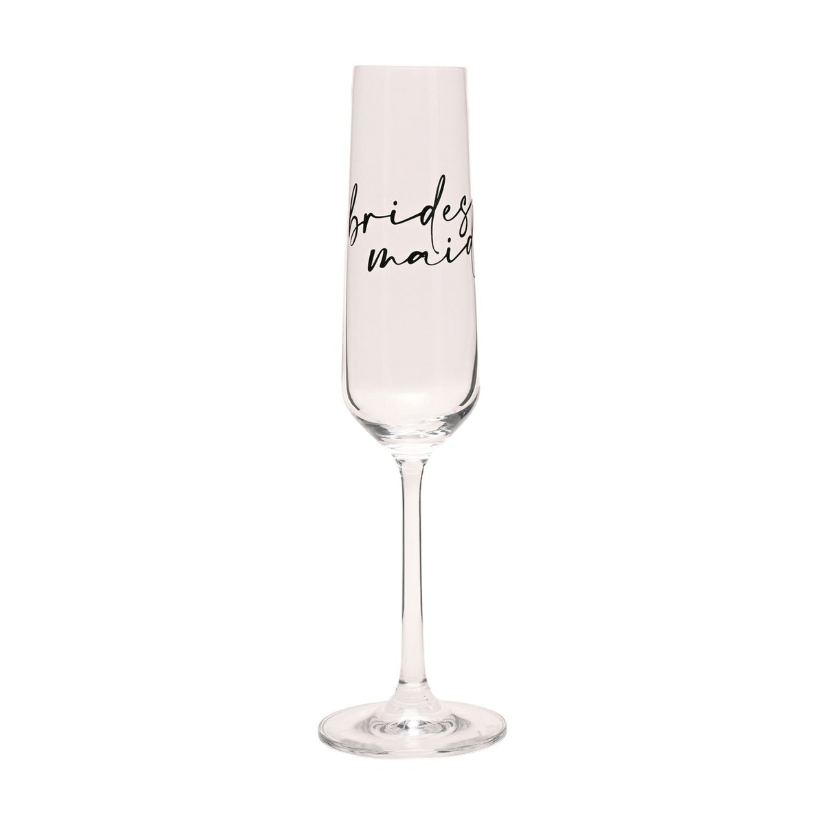 Bridesmaid Glass Champagne Flute with Black Words - Clear