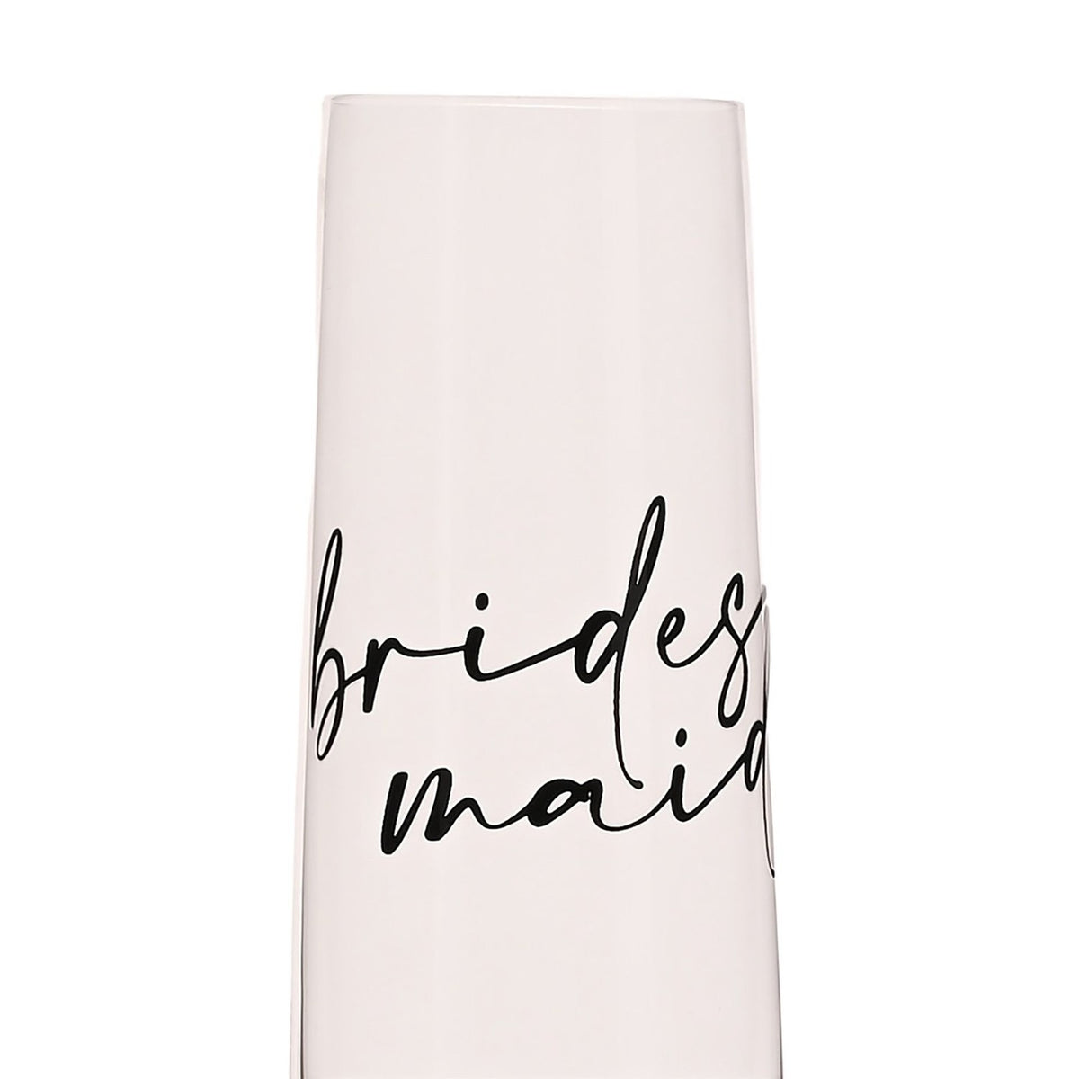 Bridesmaid Glass Champagne Flute with Black Words - Clear