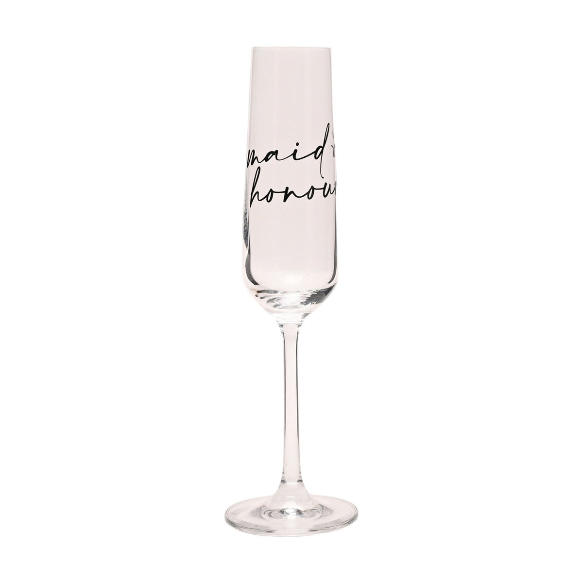 Maid of Honour Glass Champagne Flute with Black Words - Clear