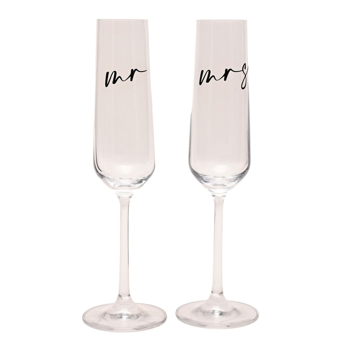 Mr & Mrs Set of 2 Champagne Flutes with Black Words - Clear