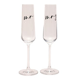 Mr & Mrs Set of 2 Champagne Flutes with Black Words - Clear