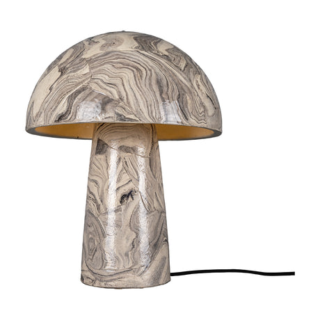 Amanita Large 2 Light Ceramic Mushroom Table Lamp in Marbled cream and grey glaze, wide half-dome shade on tapered column, black cable, plain white background.