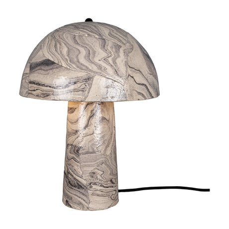 Amanita Small 2 Light Ceramic Mushroom Table Lamp in marbled grey and white glaze, domed mushroom shade on tapered column, black cable, plain white background.