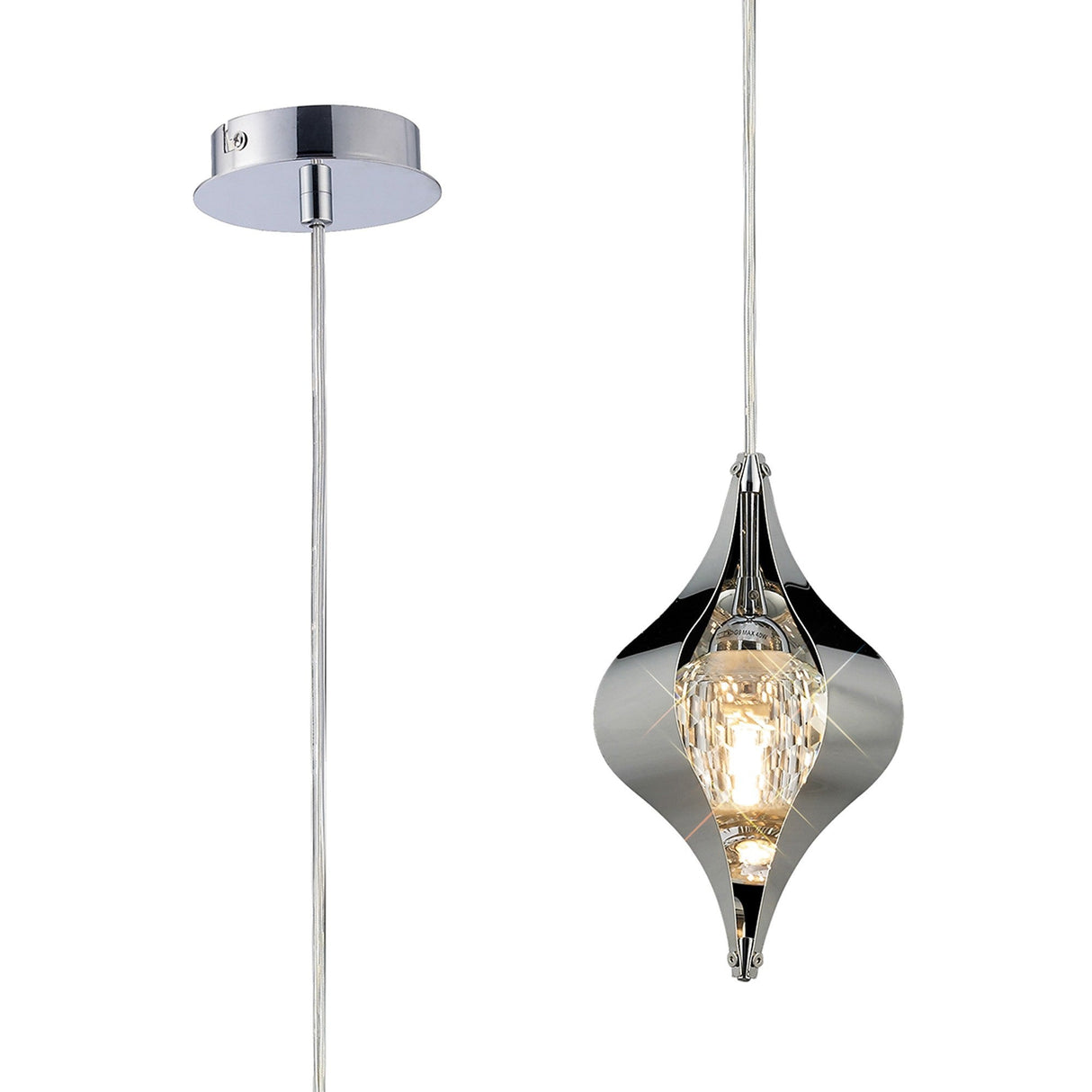 Amano 13cm 1 Light Crystal Pendant Light - Polished Chrome
